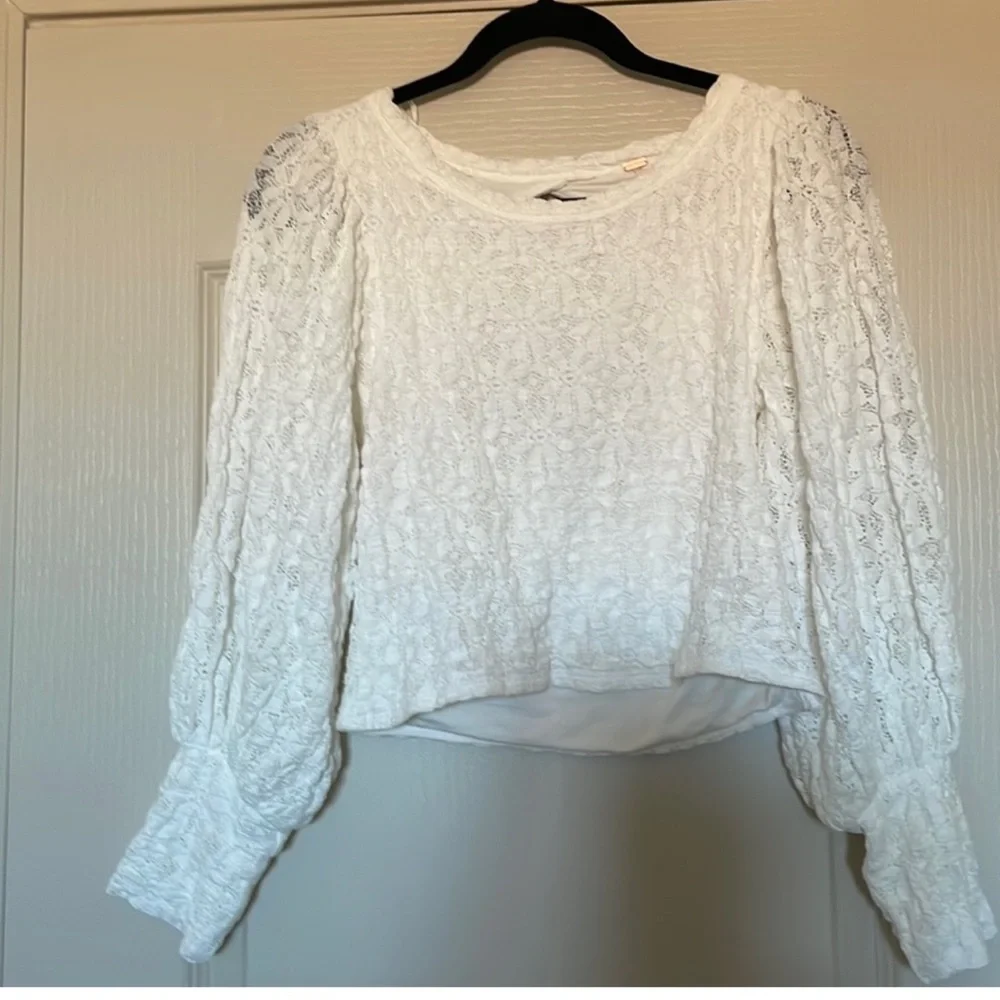 FREE PEOPLE Women's Tea Time Off White Stretch Lace Open Back Top